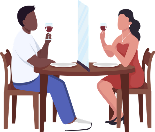 Social distancing screen between couple on date Illustration