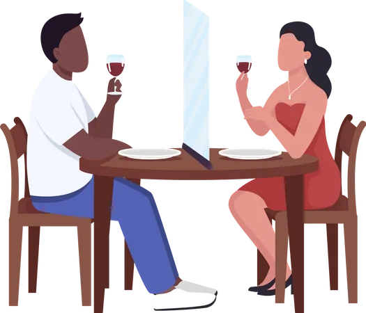 Social distancing screen between couple on date Illustration
