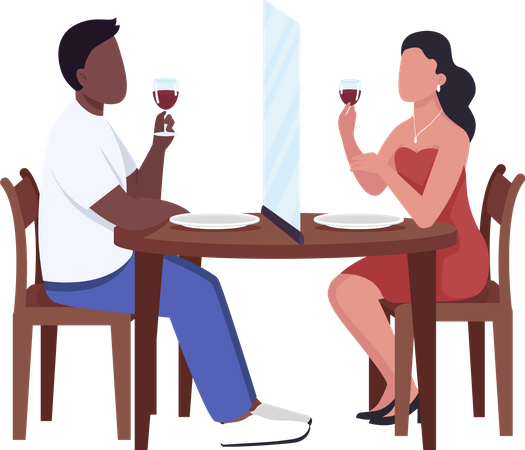 Social distancing screen between couple on date  Illustration