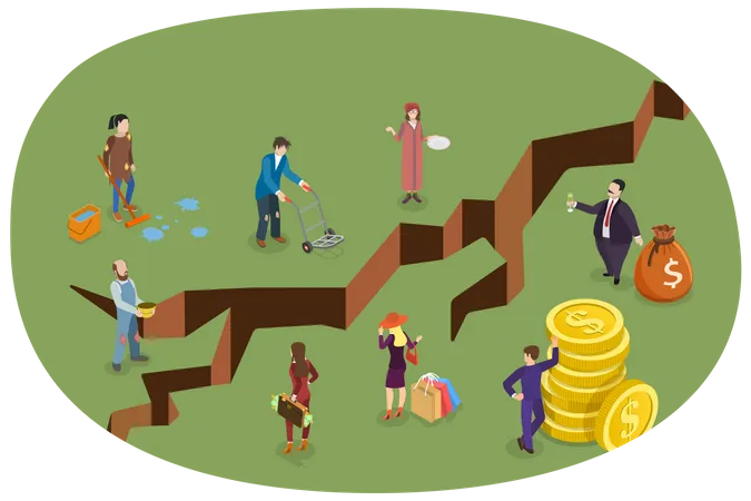 3 D Isometric Flat Vector Conceptual Illustration Of Social Inequality Financial Gap Between People Of Different Classes Illustration