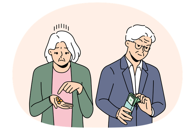 Social inequality among pensioners due to difference in wages between men and women  Illustration