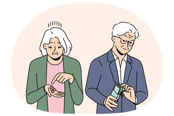 Social inequality among pensioners due to difference in wages between men and women  Illustration