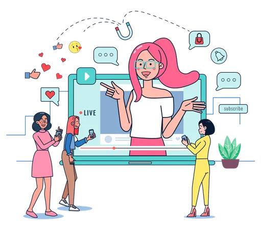 Vlogger Blogger Live Selling Products On The Internet Is A Career That Generates A Lot Of Income Livestream Selling Illustration Vector Illustration