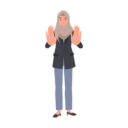 Social Justice Representation Concept Stop Hand Gesture By Muslim Woman In Hijab Illustration