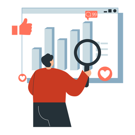 Social Media Analytics vom Mitarbeiter überprüft  Illustration