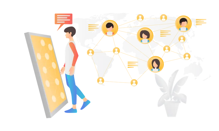 Flat Style Illustration Of Online Chatting With People All Over The World With Smartphone Illustration