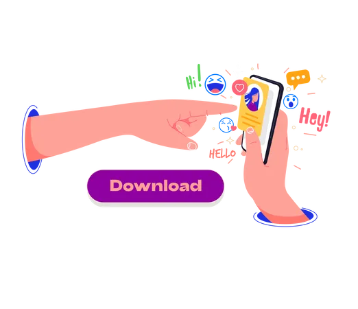Colorful App Design Icons And Emoticons On Smartphone Screen Vector Illustration Hand Holding Phone And Pointing To The Screen Editable Mockup Illustration Send New Message Send Emojis To Friends Illustration