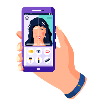 Social-Media-App mit Mädchen beim Schminken  Illustration