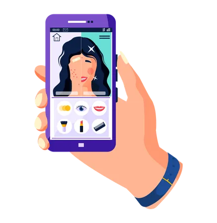 Social-Media-App mit Mädchen beim Schminken  Illustration