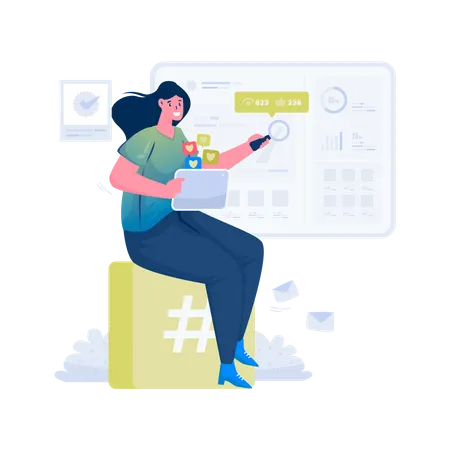 A Young Woman As Social Media Data Analyst Illustration Illustration