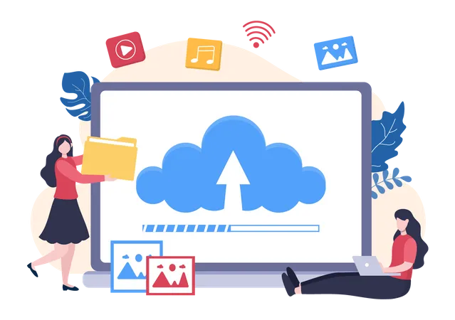 Upload Image Background Of Online Devices Information And Data To Social Networks With Cloud Service Or Loading Concept Vector Illustration Illustration