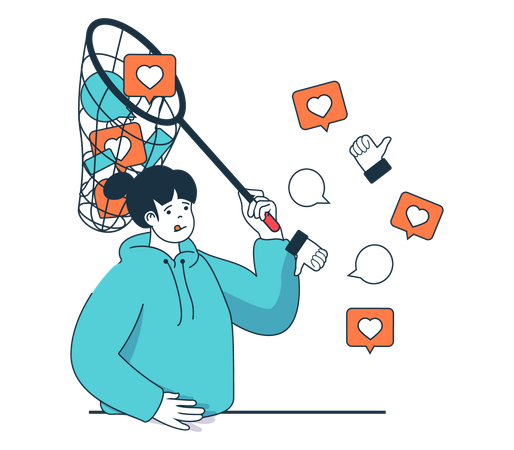 Social media influencer catching likes  Illustration