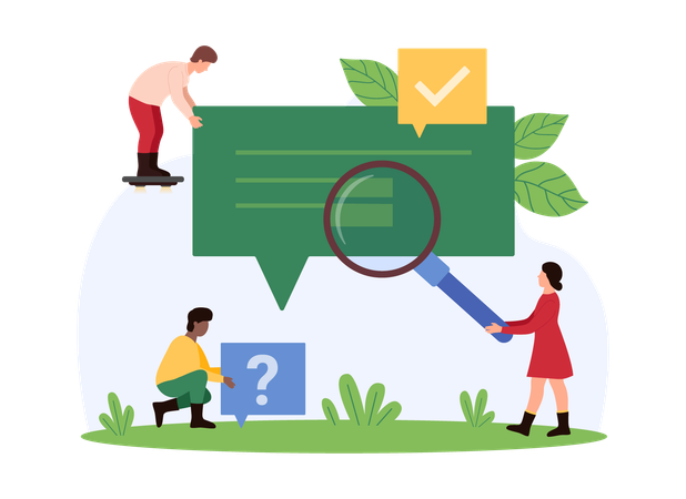 Social-Media-Kommunikation, SMS-Benachrichtigung, Suche im Nachrichtenverlauf durch kleine Leute  Illustration