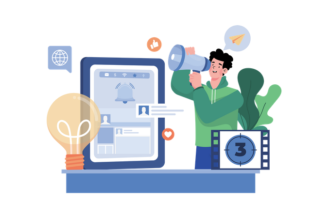 Social media manager create and manage social media campaign  Illustration