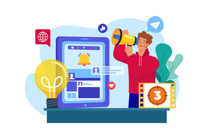 Social media manager create and manage social media campaign  Illustration