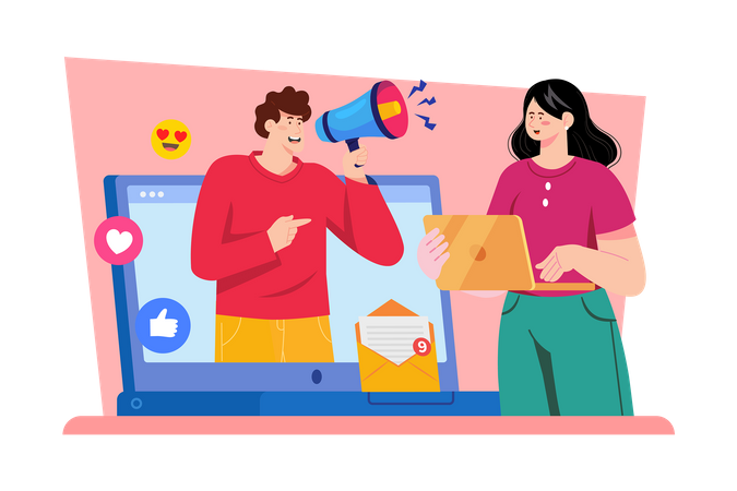 Social media manager creating a social media marketing plan  Illustration