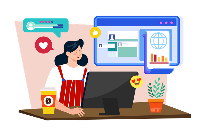 Social media manager responding to customer inquiries and complaints on social media channels  イラスト