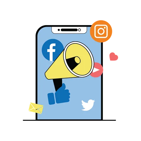 Social media marketing on mobile phone  Illustration
