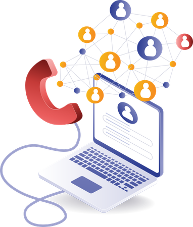 Social media network communication using laptop  Illustration