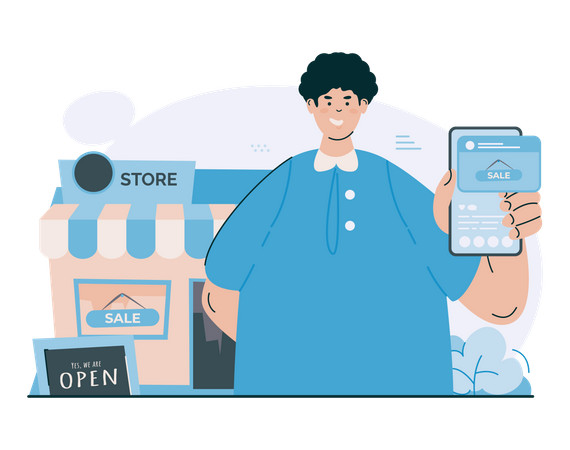 Social media promotion for offline store  Illustration