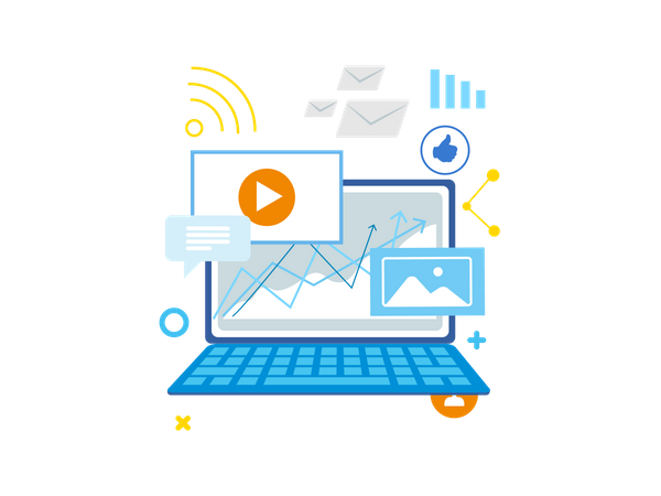 Soziale Medien und globale Marketingressourcen  Illustration