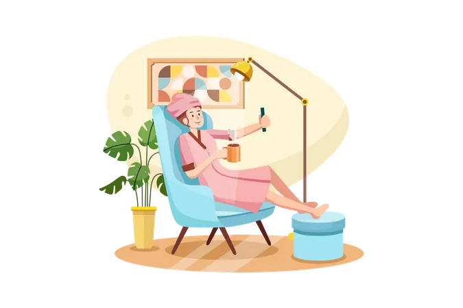 Social media young influencer in casual style at home Illustration