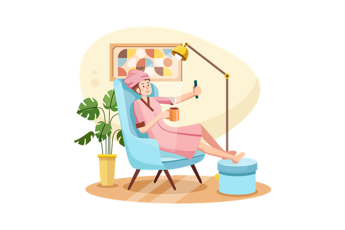 Social media young influencer in casual style at home  Illustration