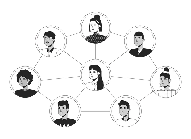 Social Network Bw Concept Vector Spot Illustration People Communicate Community 2 D Cartoon Flat Line Monochromatic Characters On White For Web UI Design Editable Isolated Outline Hero Image Illustration