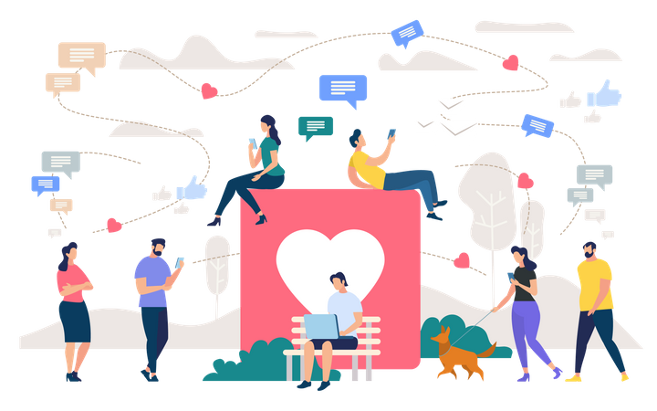 Social Network Community, Digital Marketing  Illustration