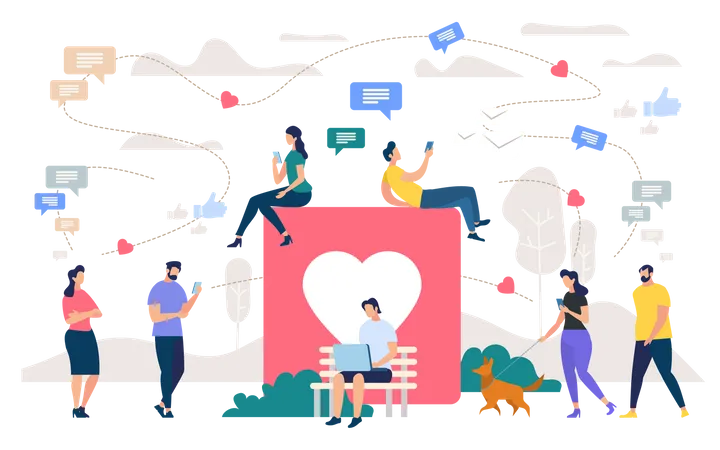 Social Network Community, Digital Marketing  Illustration