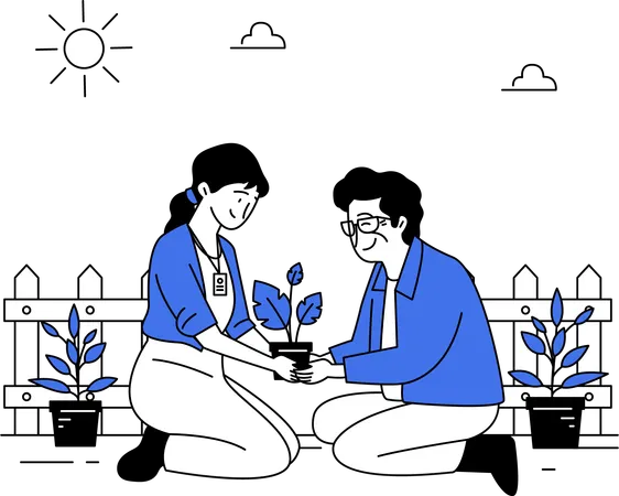 Social worker care for Plants With Elderly Person  イラスト