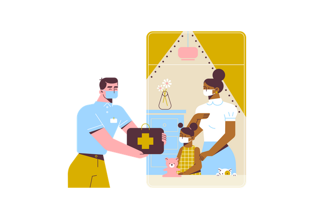 Social worker delivering medicine at home Illustration