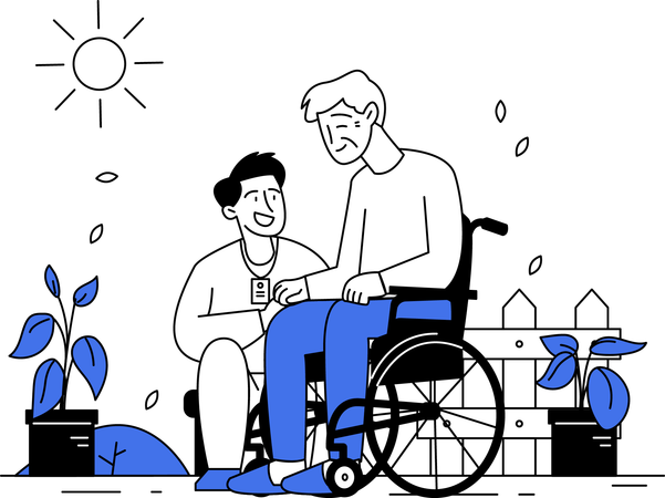 Social Worker Volunteers Enjoy Chatting casually with the Elderly People  Illustration