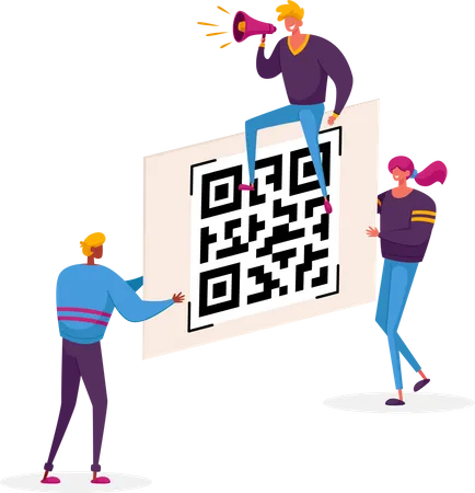 Société sans numéraire utilisant le code QR pour le paiement  Illustration