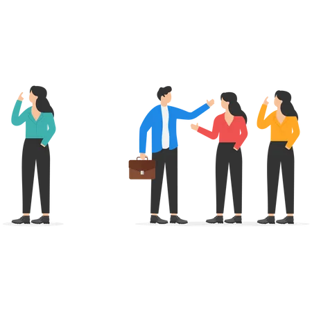 Society At Work Business Person Separated From The Group Of Friends By Using The Phone Concept Business Vector Illustration Illustration