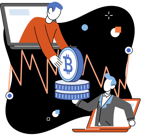 Socios comerciales intercambiando dinero bitcoin  Ilustración