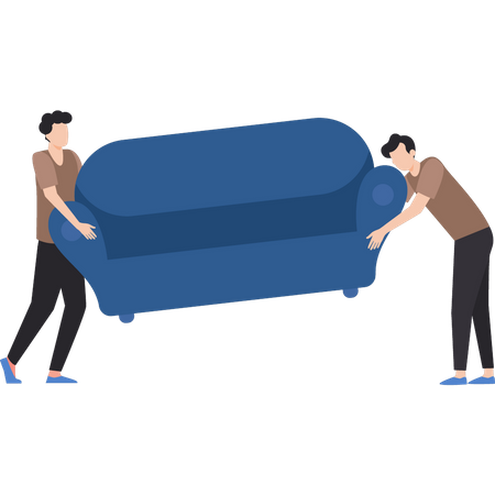 Dos chicos moviéndose en el sofá  Ilustración