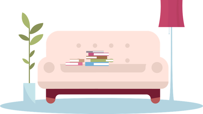 Sofá com pilha de livros  Ilustração