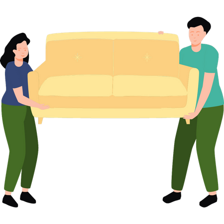 Menino e menina carregando sofá  Ilustração