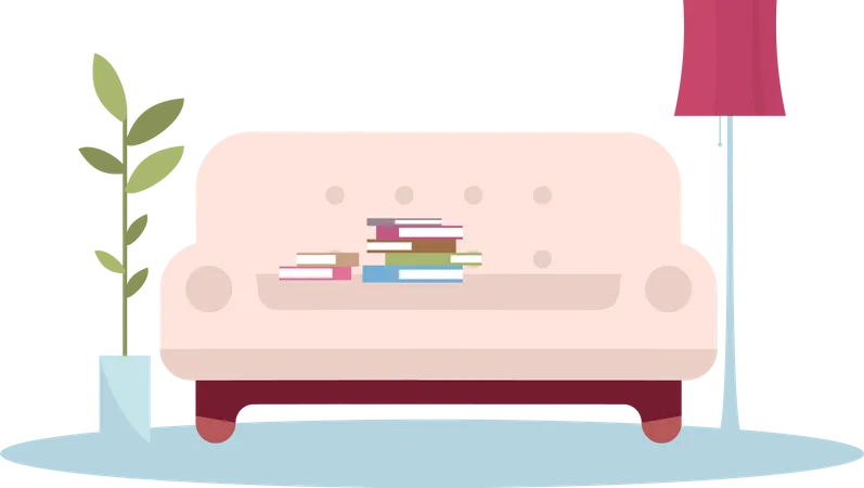 Sofa with book pile  Illustration