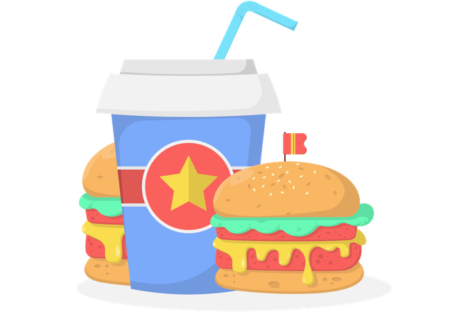 Soft drink and burger  Illustration