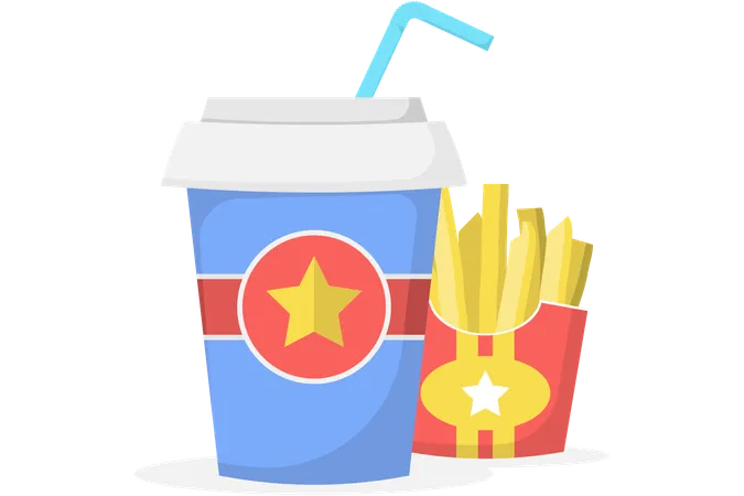 Soft drink and french fries  Illustration