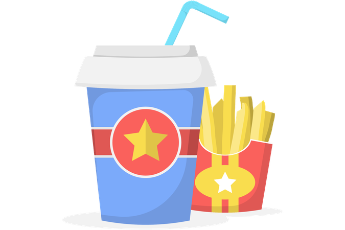 Soft drink and french fries  Illustration