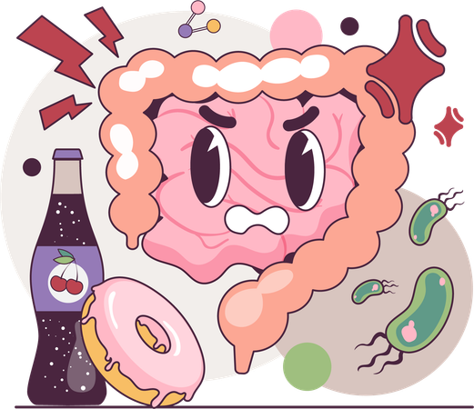 Soft drinks causes stomach disorder  Illustration