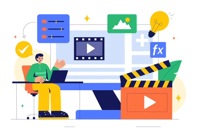 Software de edição de empresário para produção de filmes  Ilustração