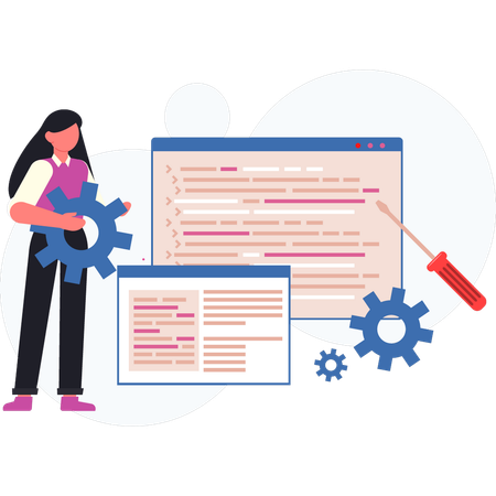 Programación de software de configuración de niña  Ilustración