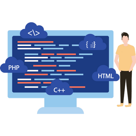 Software de programación Man en monitor  Ilustración