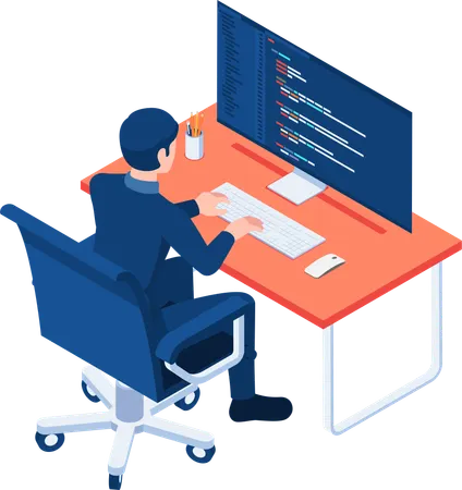 Software Developer Coding on PC Illustration