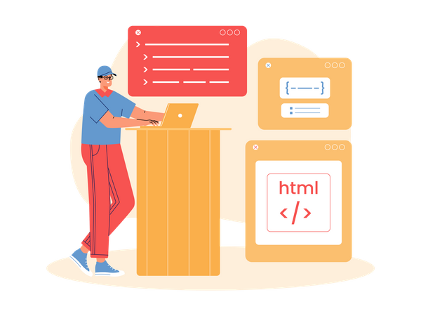 Software developer doing programming work at office  Illustration