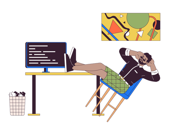 Software developer resting at workplace  Illustration
